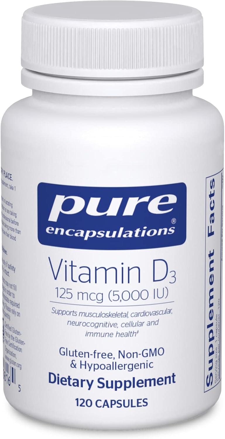 Pure Encapsulations Vitamin D3 125 mcg (5,000 IU) - Supplement to Support Bone, Joint, Breast, Heart, Colon, and Immune Health* - with Vitamin D - 120 Capsules