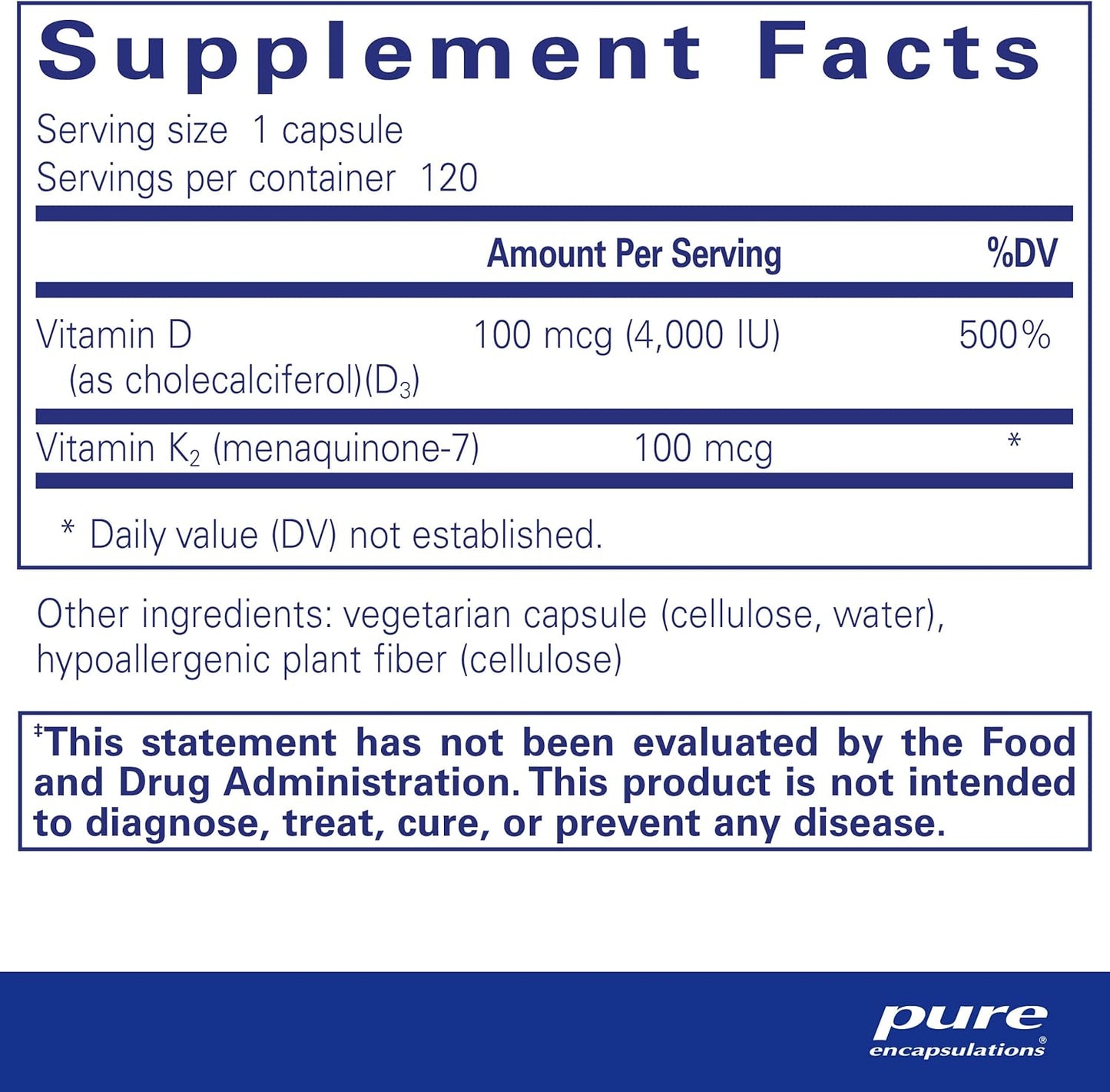 Pure Encapsulations Vitamin D3 & K2 | Bone and Vascular Health Support | 120 Capsules